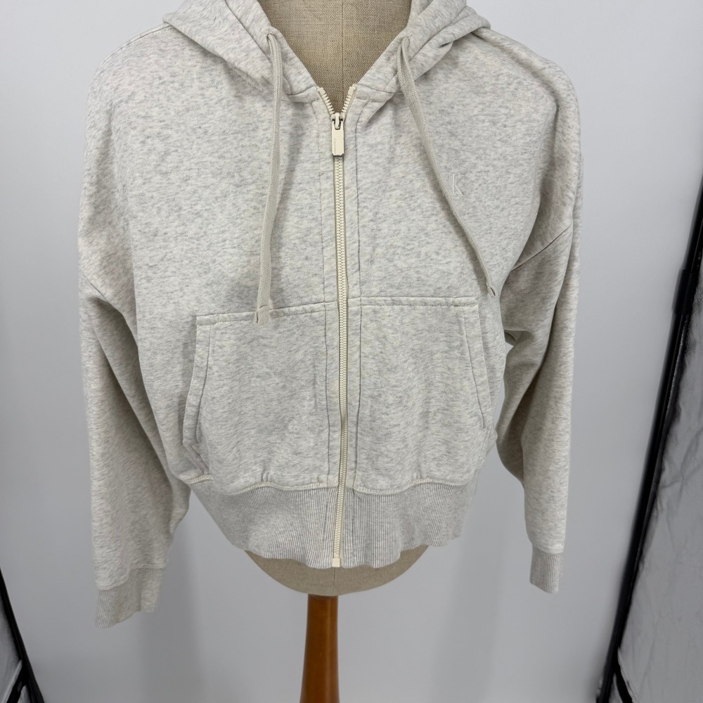 Calvin Klein Zip Up Hoodie Womens Small Grey Heathered Cropped Fleece Sweatshirt